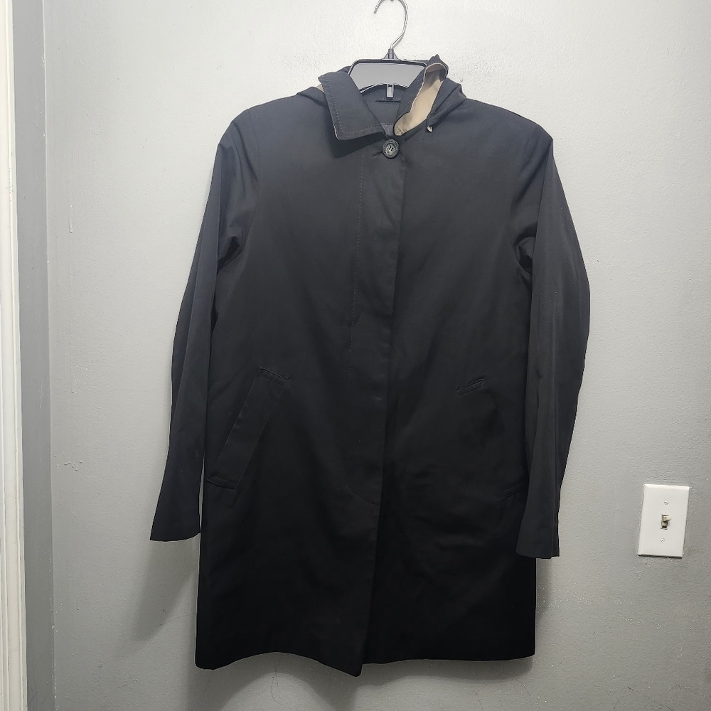 Jones New York women's trench coat removable hoodie size S black